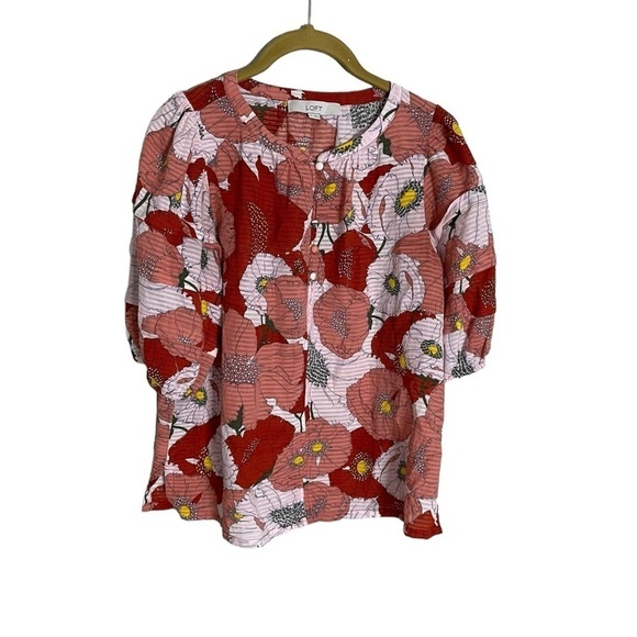Loft Hibiscus Floral Red Pink Blouse XS - Picture 1 of 6